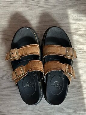 Dr. Martens Women's Brown Double-Buckle Slide Sandals